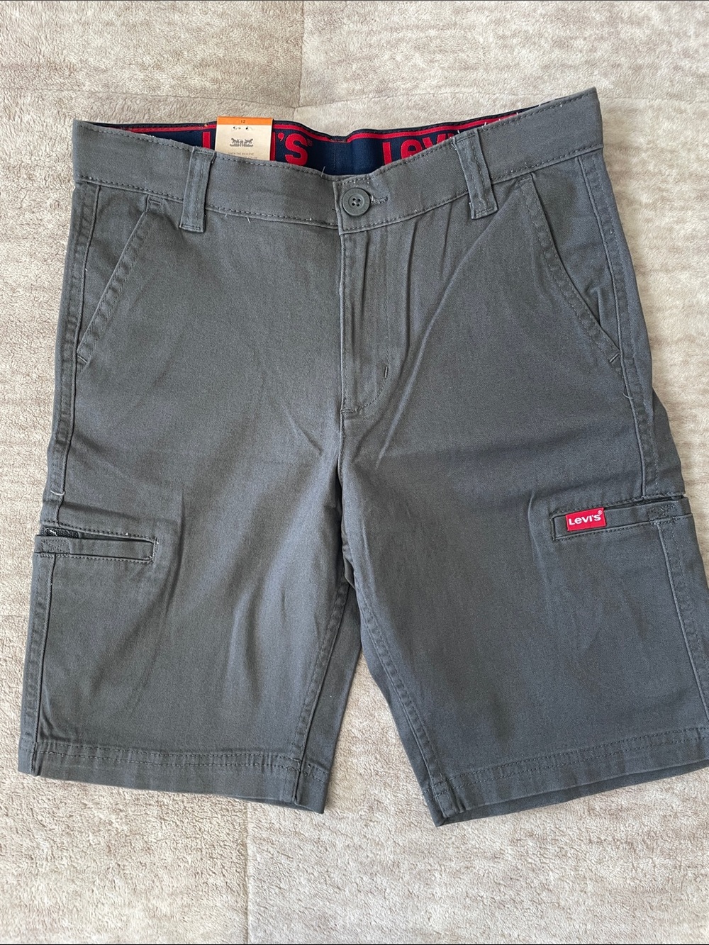 Levi's Boys Charcoal Gray Cargo Shorts with adjustable waistband